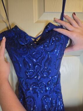 Blue Formal Dress with Sequin Detailing and corset Size 7/8